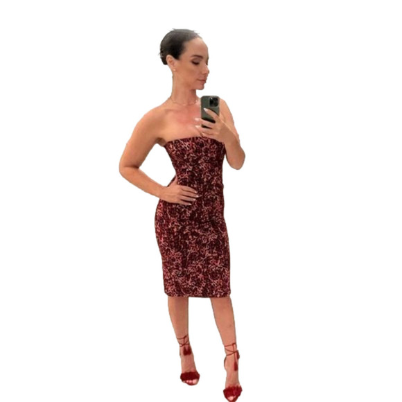 Pink Cheetah Strapless BLACK HALO STRAPLESS ANIMAL PRINT PINK RED DRESS … - Picture 4 of 8